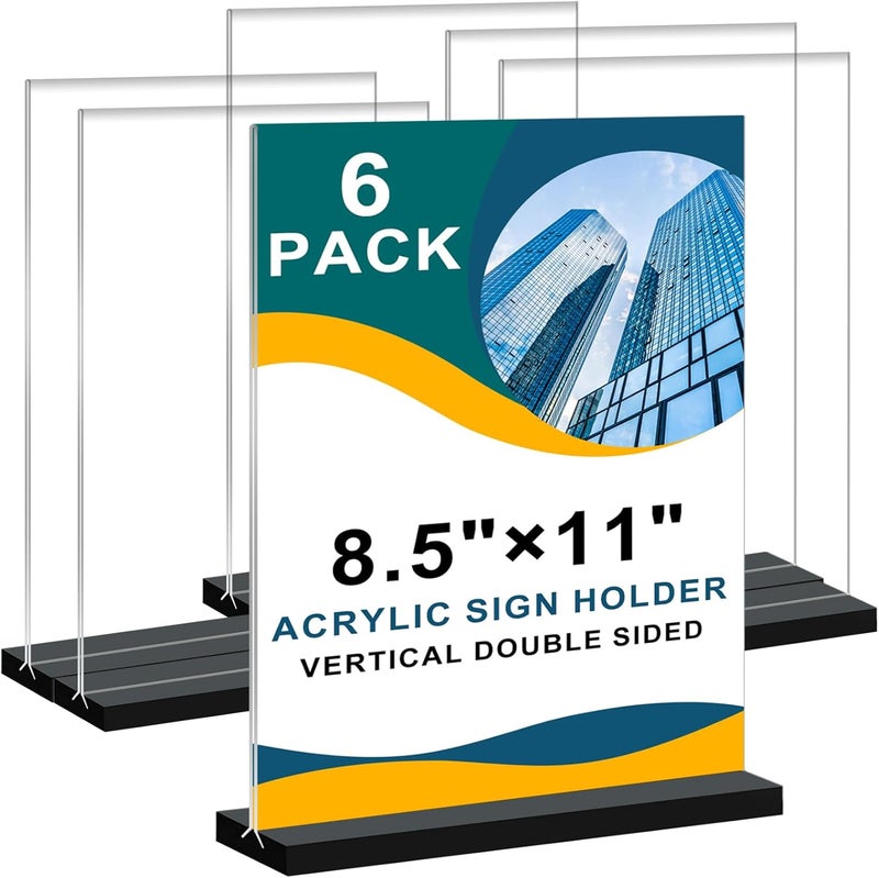 Arrobust 6Pack Acrylic Sign Holder 8.5x11 Vertical ,Clear Sign Holder Double-Sided ,Plastic Flyer Stand Menu Table Display Holders,Acrylic Paper Holder Plastic Picture Frames for Office Restaurants Show Fair - Image 1